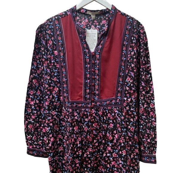 Woman Within Boho Blouse  Size 18/20 Tunic Top Black Wine Floral Rayon NWT Long - Picture 3 of 10